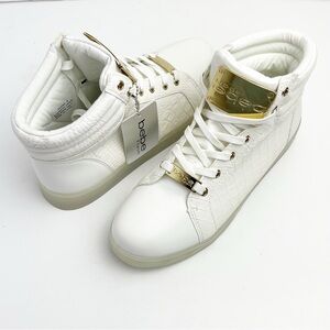 BEBE SPORT Keene White Faux Croc Embossed Lace Ip High Top Sneakers Size 8